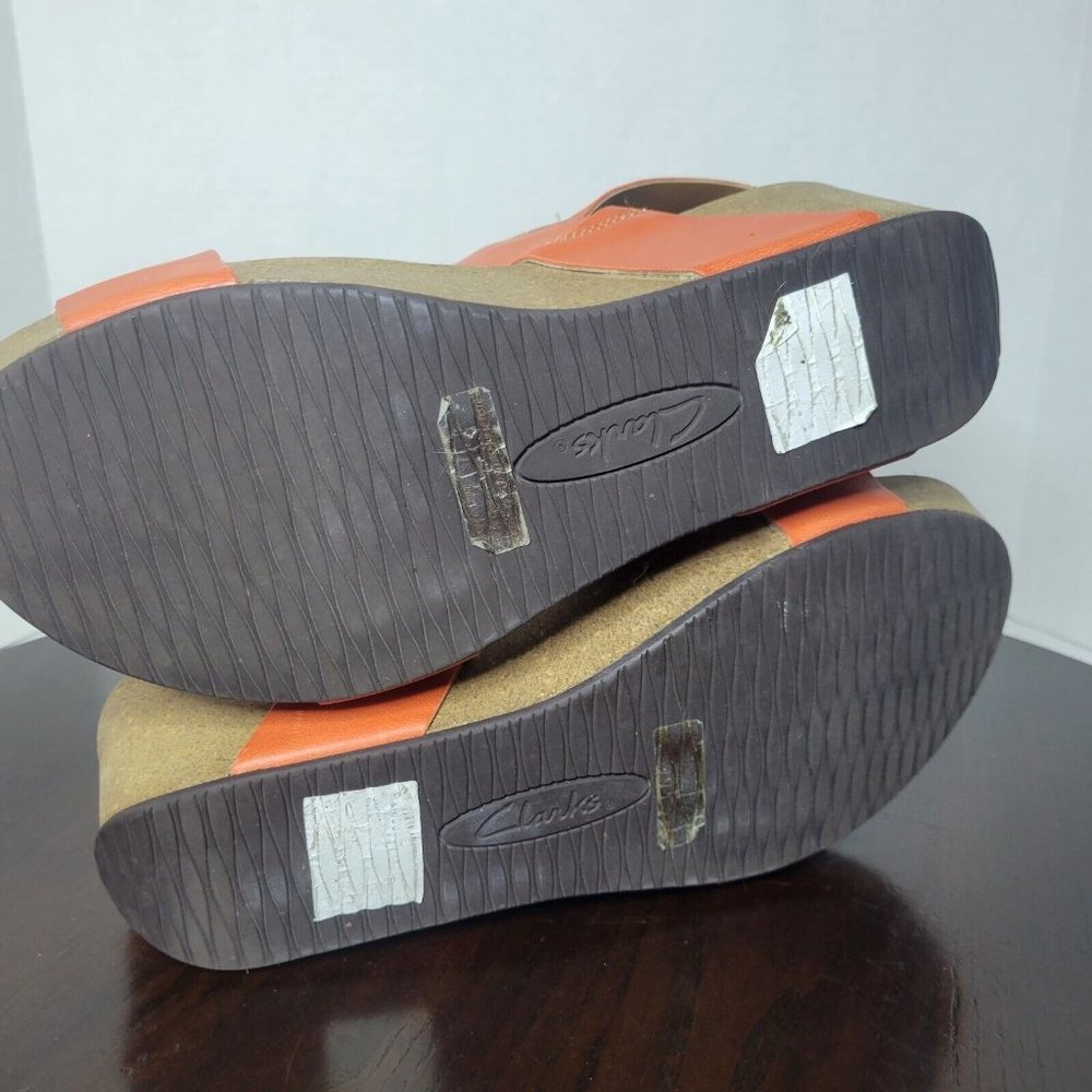 Clarks Orange Leather Wedge Sandals - Picture 10 of 10